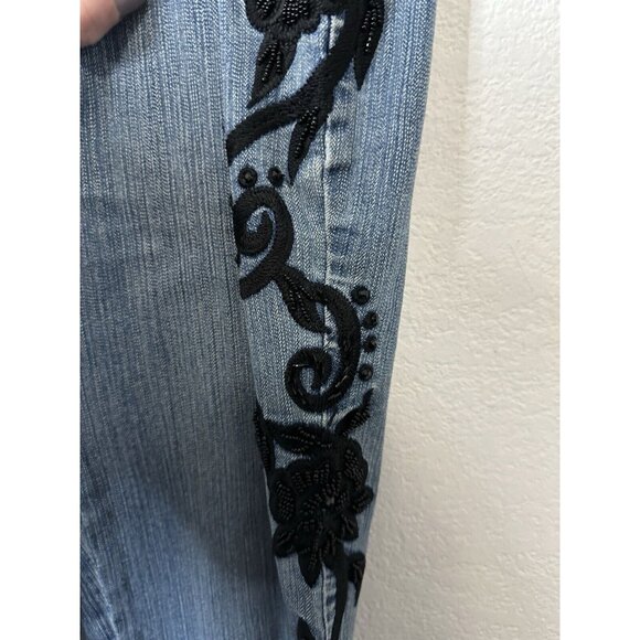 Boston Proper Women’s Black Embroidered High Rise Bootcut Denim Jeans 10 - Picture 2 of 10